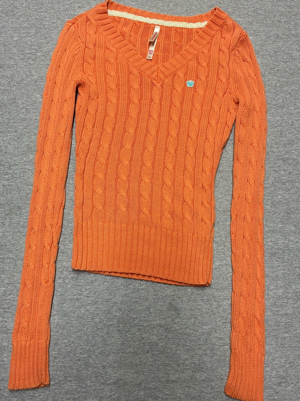 Aeropostale Orange Cable-Knit V-Neck Sweater - Women